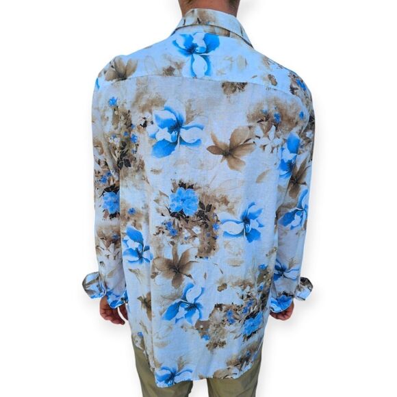 Haupt Germany Long Sleeve Creamy Beige Blue Tropical Floral Print Large - Picture 9 of 9